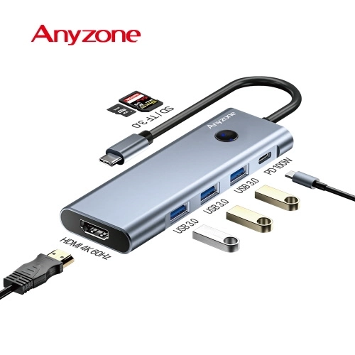 애니존 USB-C 3.0 4K 7포트 멀티 허브 ANY-HUB6