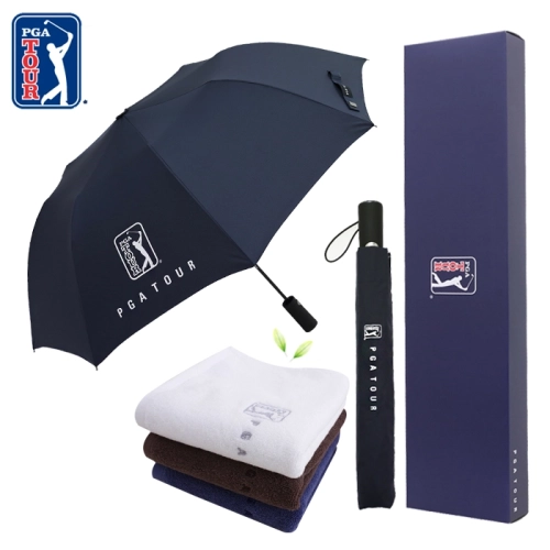 PGA 2단 자동 무지 우산 + 150g 세면타올 세트