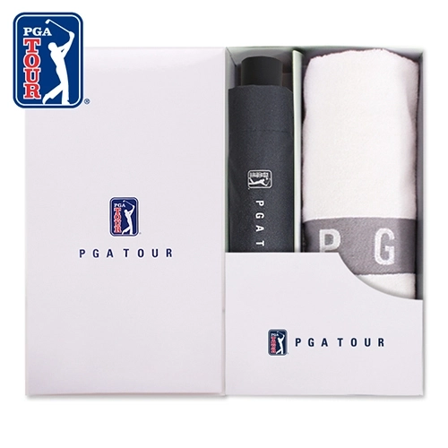PGA 3단 수동 블랙 메탈 우산 + 130g 면사 타올세트