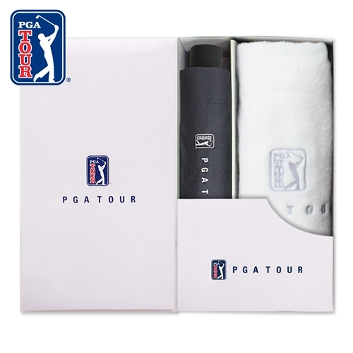 PGA 3단 수동 블랙 메탈 우산 + 150g 면사 타올세트