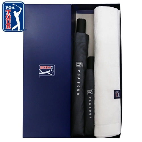 PGA 2단 자동 / 3단 완전자동 블랙 메탈 우산 + 260g 타올 1P 세트