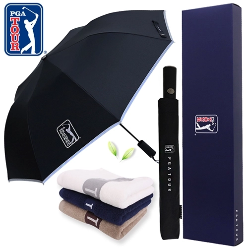 PGA 2단 자동 리플렉티브 우산 + 130g 면사 타올세트