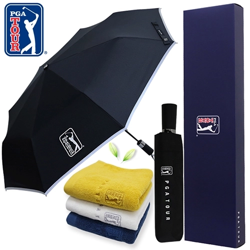 PGA 3단 완전자동 리플렉티브 우산 + 170g 면사 타올세트