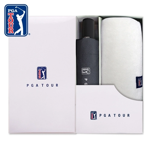 PGA 3단 완전자동 블랙 메탈 우산 + 260g 코마사 타올세트