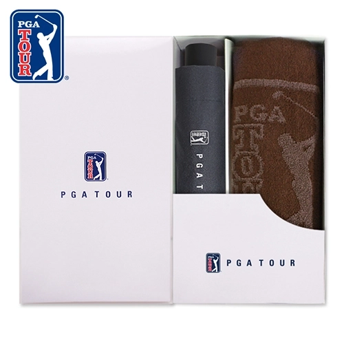 PGA 3단 수동 블랙 메탈 우산 + 170g죽사 타올세트