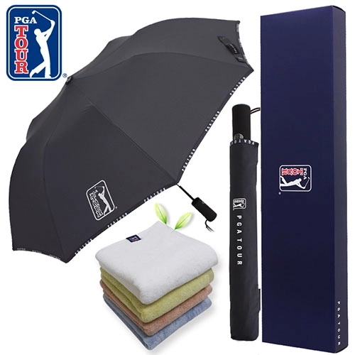 PGA 2단 자동 로고 바이어스 우산 + 180g 모달사 타올세트