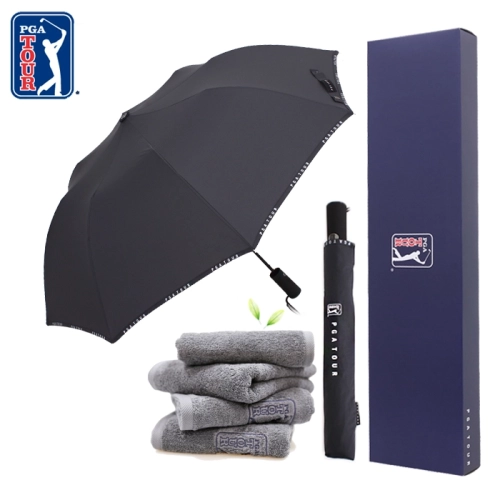 PGA 2단 자동 로고 바이어스 우산 + 190g 호텔타올세트