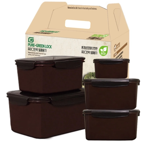 퓨어 그린락 밀폐용기 5종 세트 2.6L, 1.3L, 600mlx 2p, 200ml