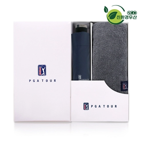 PGA 그린 3단 수동우산 + 260g 코마사 타올 세트