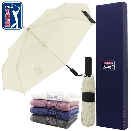 PGA 그린 3단 60 완전 자동우산 + 190g 호텔타올 세트