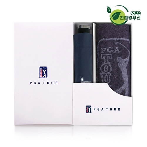 PGA 그린 3단 수동우산 + 170g 죽사 타올 세트
