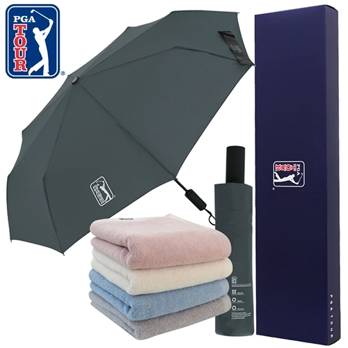 PGA 친환경그린 3단60 완전자동우산 + 200g 코마사타올 세트