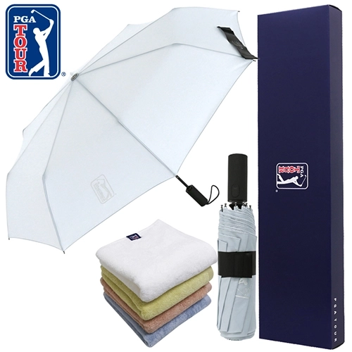 PGA 그린 3단 60 완전 자동우산 + 180g 모달사 타올 세트
