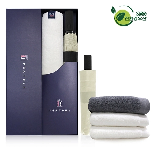 PGA 그린 3단 60 완전 자동우산 + 260g 코마사 타올 세트