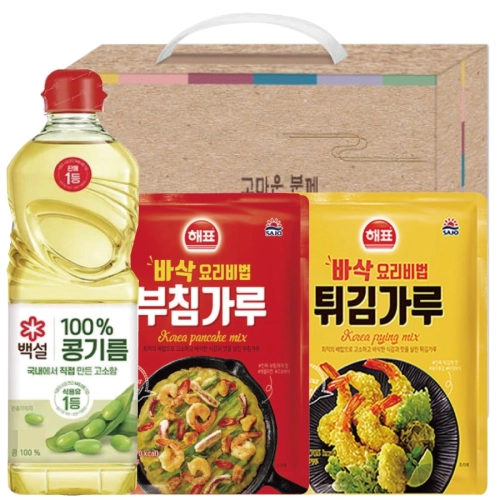 백설 콩기름 500g+해표 부침가루 500g+해표 튀김가루 500g 선물세트