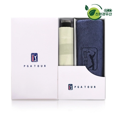 PGA 그린 3단 수동우산 + 190g 호텔타올 세트