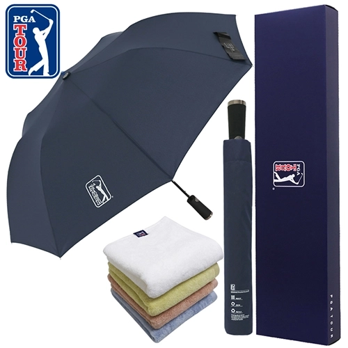 PGA 그린 2단 자동우산 + 180g 모달사 타올 세트