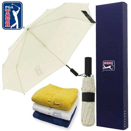 PGA 그린 3단 60 완전 자동우산 + 170g 면사 타올 세트