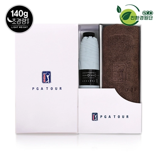 PGA 친환경그린 3단 수동 경량 스키니 우산 + 150g 면사 타올세트