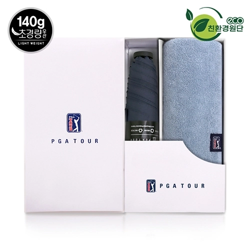 PGA 친환경그린 3단 수동 경량 스키니 우산 + 200g 코마사 타올세트