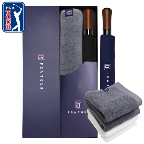 PGA 2단자동 빈티지우드+260g 코마사 면사타올 세트