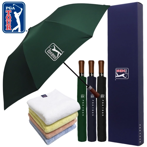 PGA 2단자동 빈티지우드+180g 모달 면사타올 세트