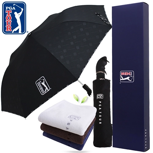 PGA 3단 완전자동 엠보선염 바이어스 우산 + 150g 면사타올세트