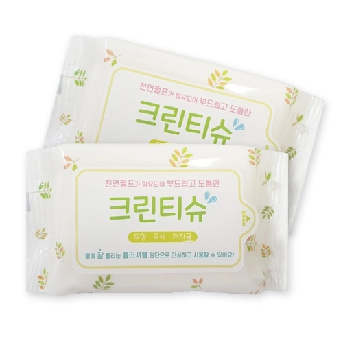 물에 풀리는 천연펄프 종이 물티슈 (30매- 나뭇잎)