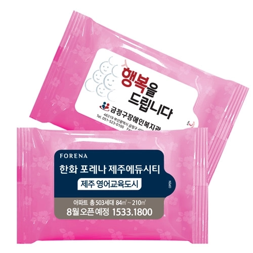 투톤플라워 핑크 물티슈 (15매)