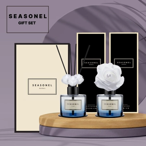 NEW 시즈넬 선물세트 블루 실내디퓨저120ml미니로즈+차량용 블루디퓨저120ml