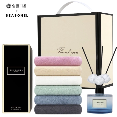 시즈넬 호텔 선물세트 디퓨저 120ml+송월 라이트무지 130g