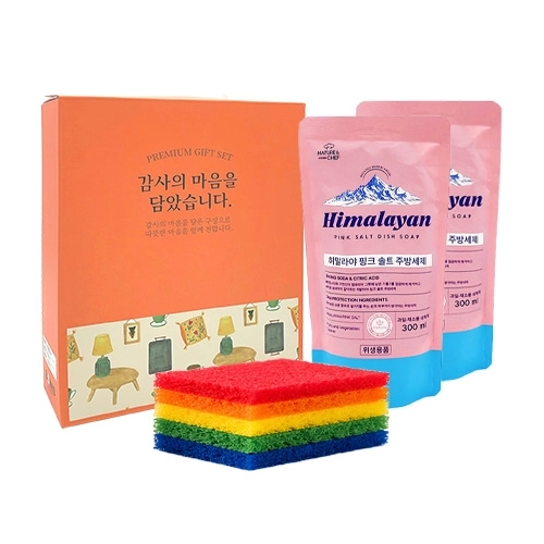 [살림어스] 핑크솔트 주방세제2p+무지개 수세미5p
